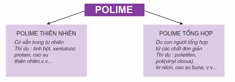 Dựa vào nguồn gốc, polyme được chia thành hai loại chính.  (Ảnh: Chụp màn hình SGK Hóa học 9)