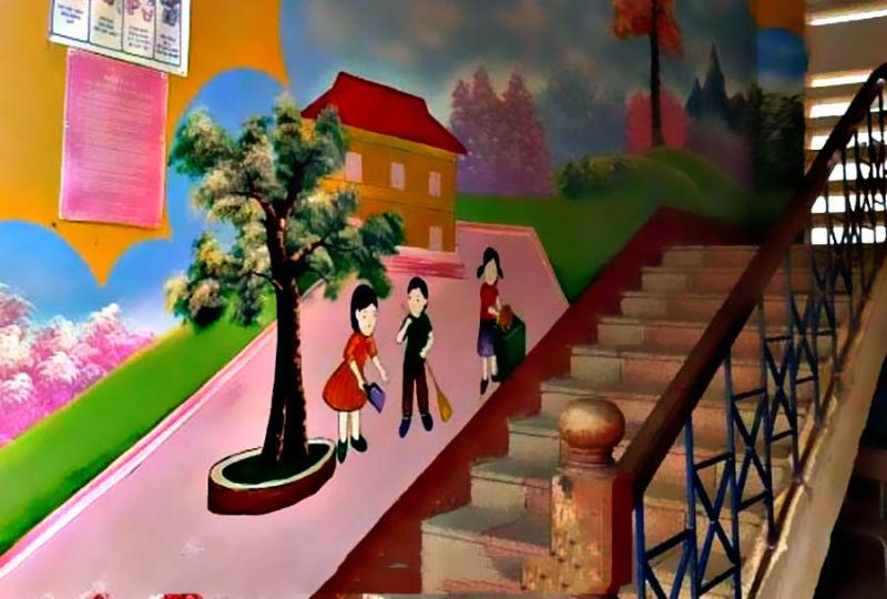 Vẽ tranh tường trường tiểu học đẹp và hấp dẫn