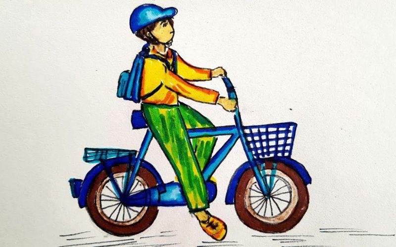 Vẽ học sinh đi xe đạp